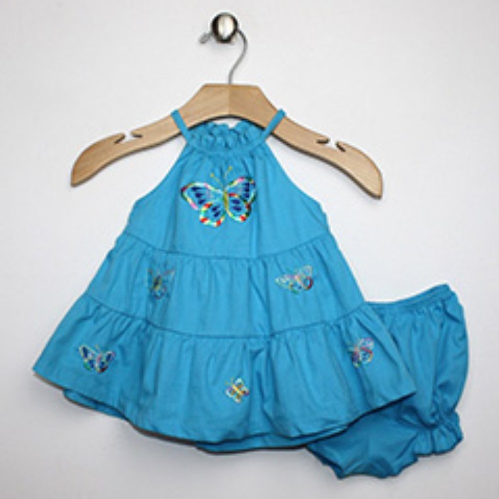 Lele For Kids Turquoise Butterfly Dress & Bloomers